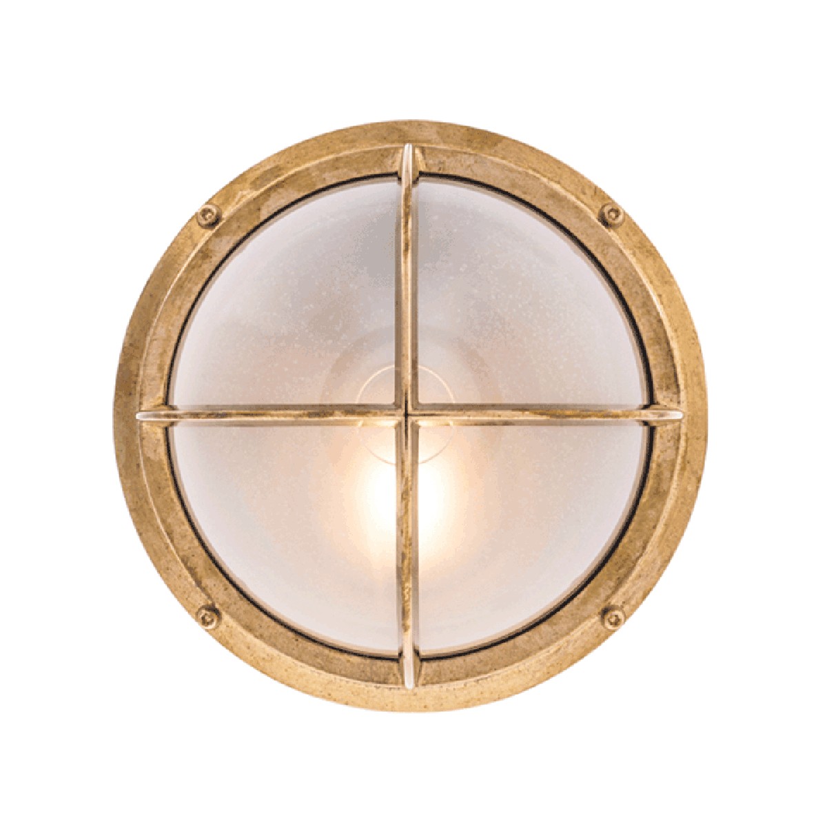 Round Bulkhead Light Brass With Frosted Glass