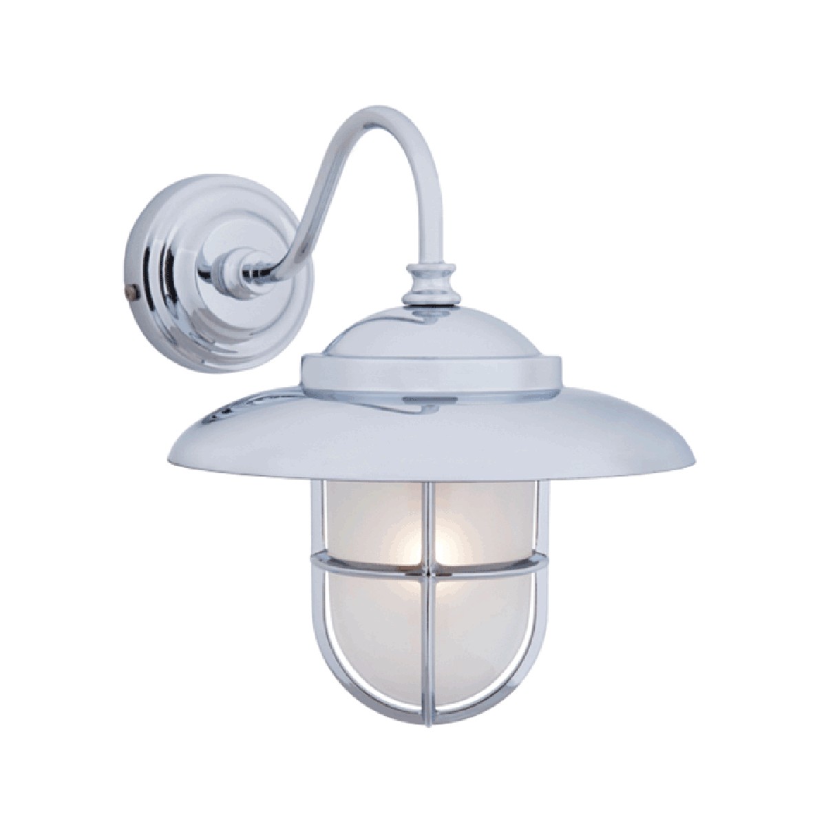 Swan Neck Wall Light Chrome with Frosted Glass (with Hood & Grille)