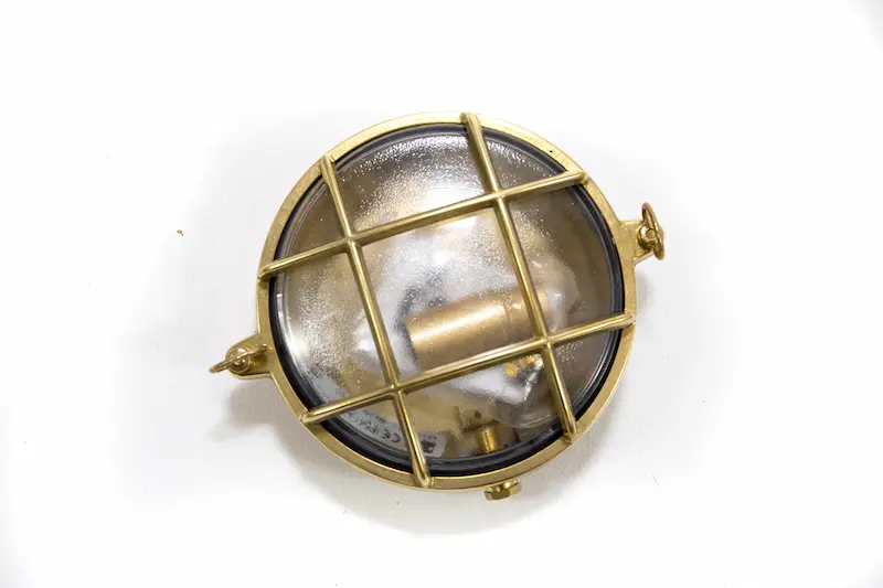 Small Round Bulkhead Light Brass with Clear Glass