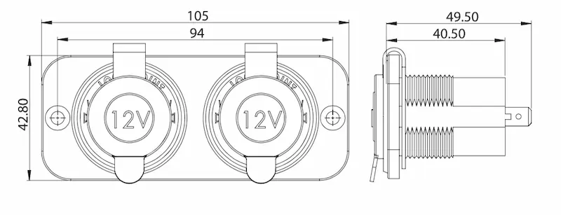 Marine Grade Flush Mount Panel with Dual 12v Power Sockets AS245PP