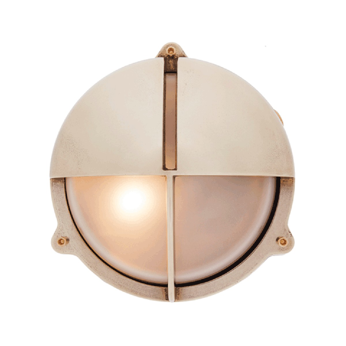 Round Bulkhead Light (With Eyelid) Brass With Frosted Glass