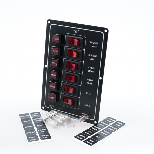Switch Panel Aluminium 6 Gang Vertical 12v